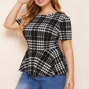 SHEIN Black and White Peplum Fitted Blouse